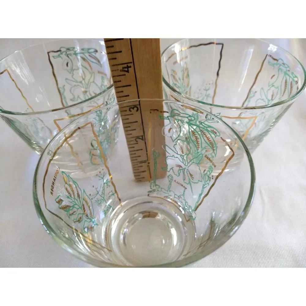 MCM Rocks Lowball Glasses‎ Spices Green & Gold Vintage Barware Set of 3